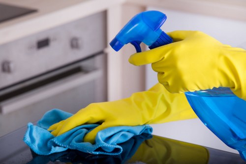 Domestic cleaning tasks in a Camden flat bathroom