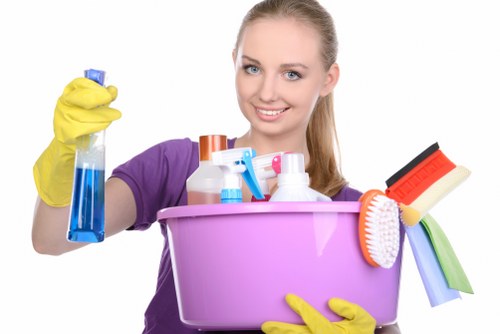 Cleaner checking a work area for safety before starting
